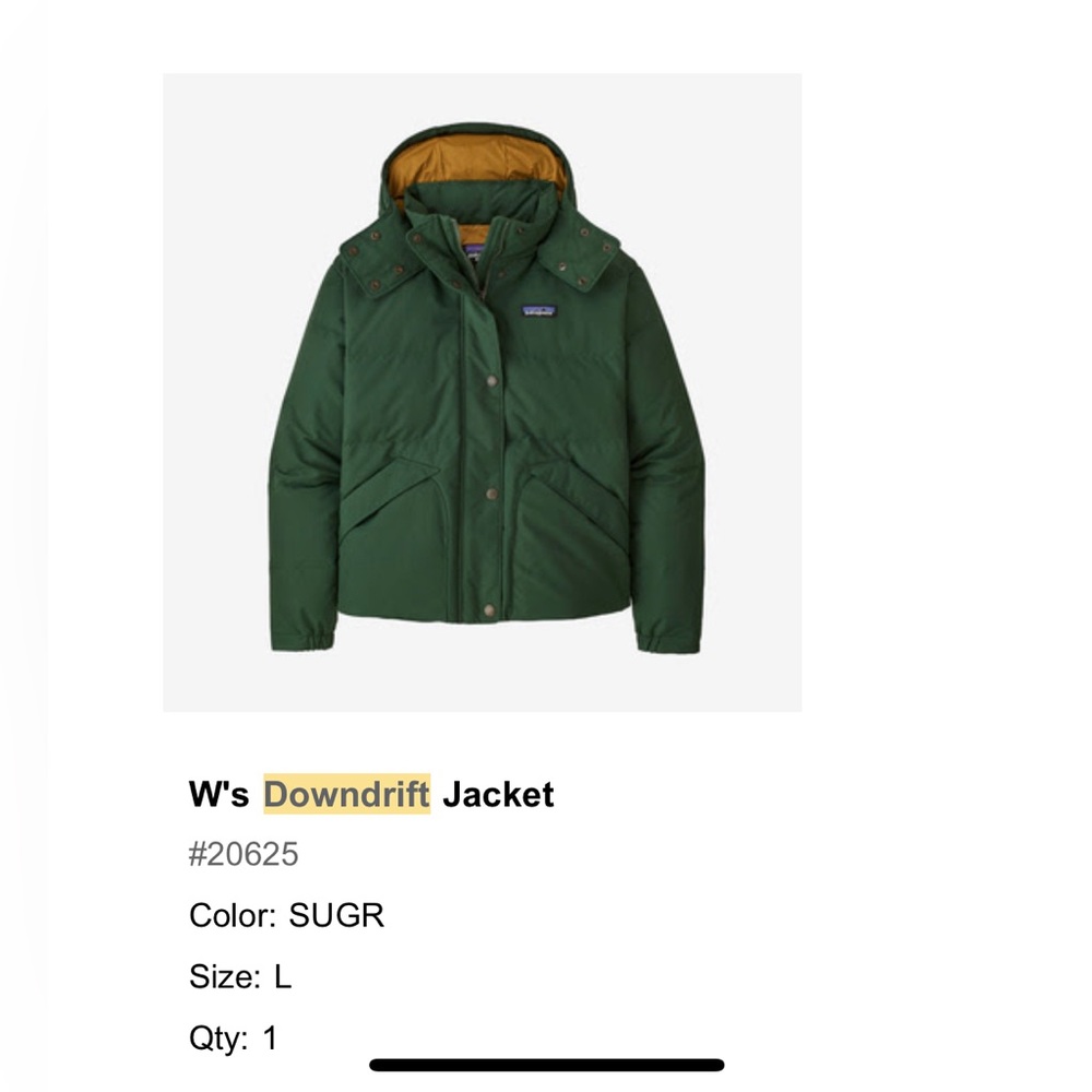 Patagonia Downdrift Jacket! New With Tags! Beautiful green colour!!